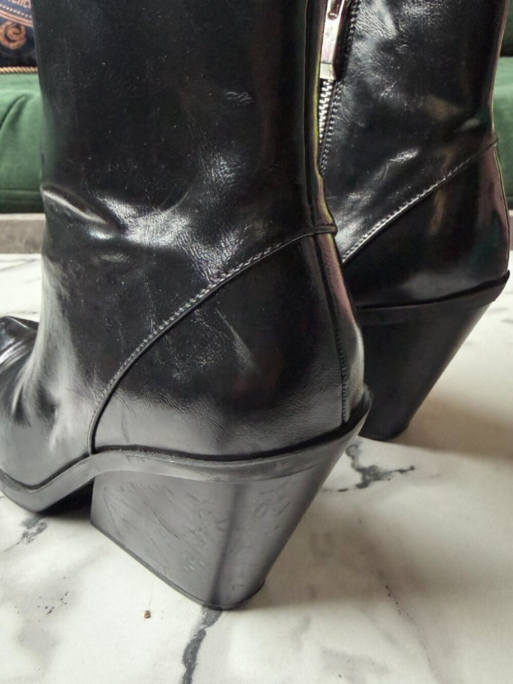 ZARA Black Leather Western Pointed Toe Edgy Ankle Booties Size 41 - Picture 8 of 9